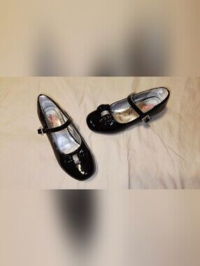 Girls Size 3 Josmo Black Patent Leather Mary Jane Dress Shoes Rhinestone Bow